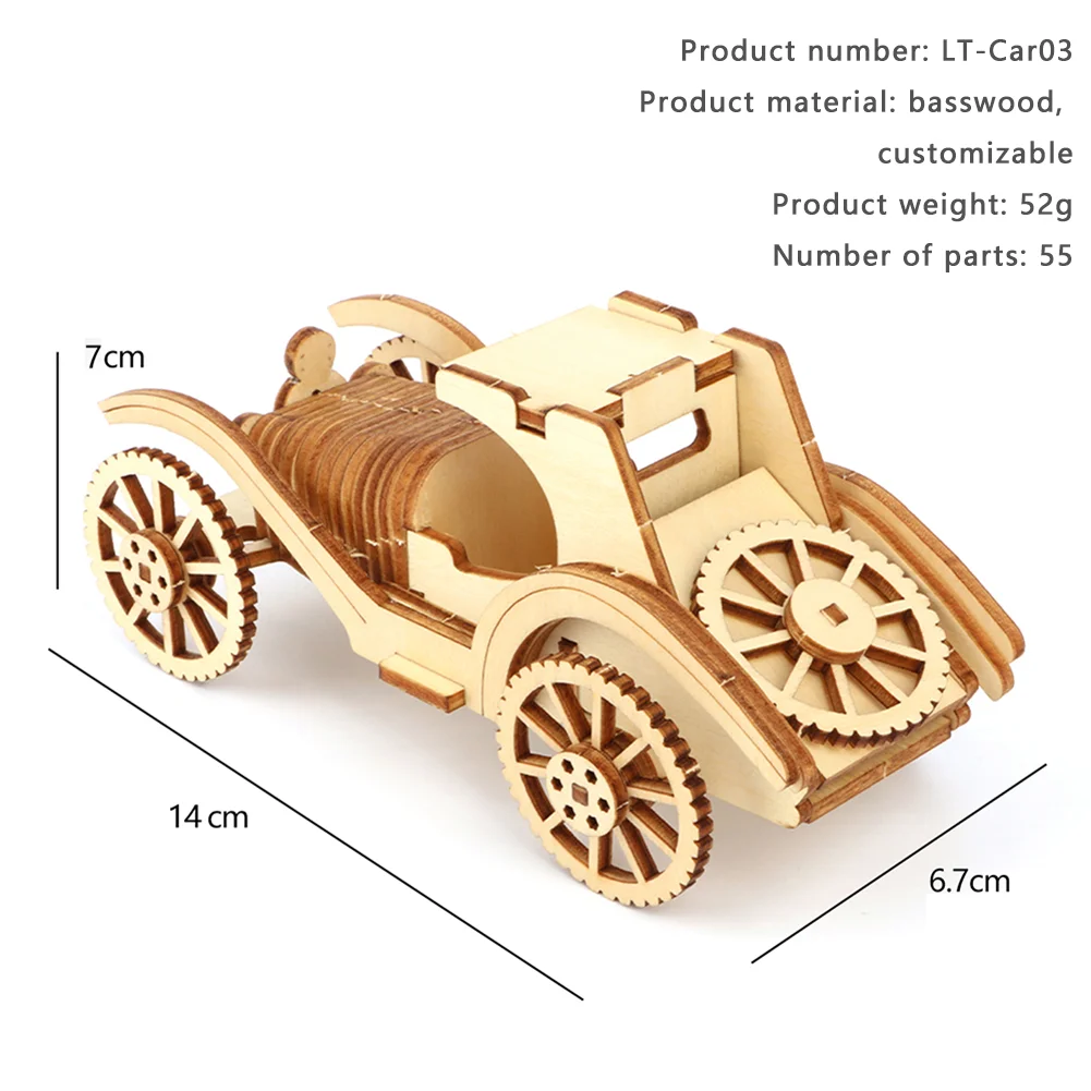 3D Retro Convertible Sports Car Model Wooden Jigsaw Puzzle Parent-child Interactive Wooden Assembly Game