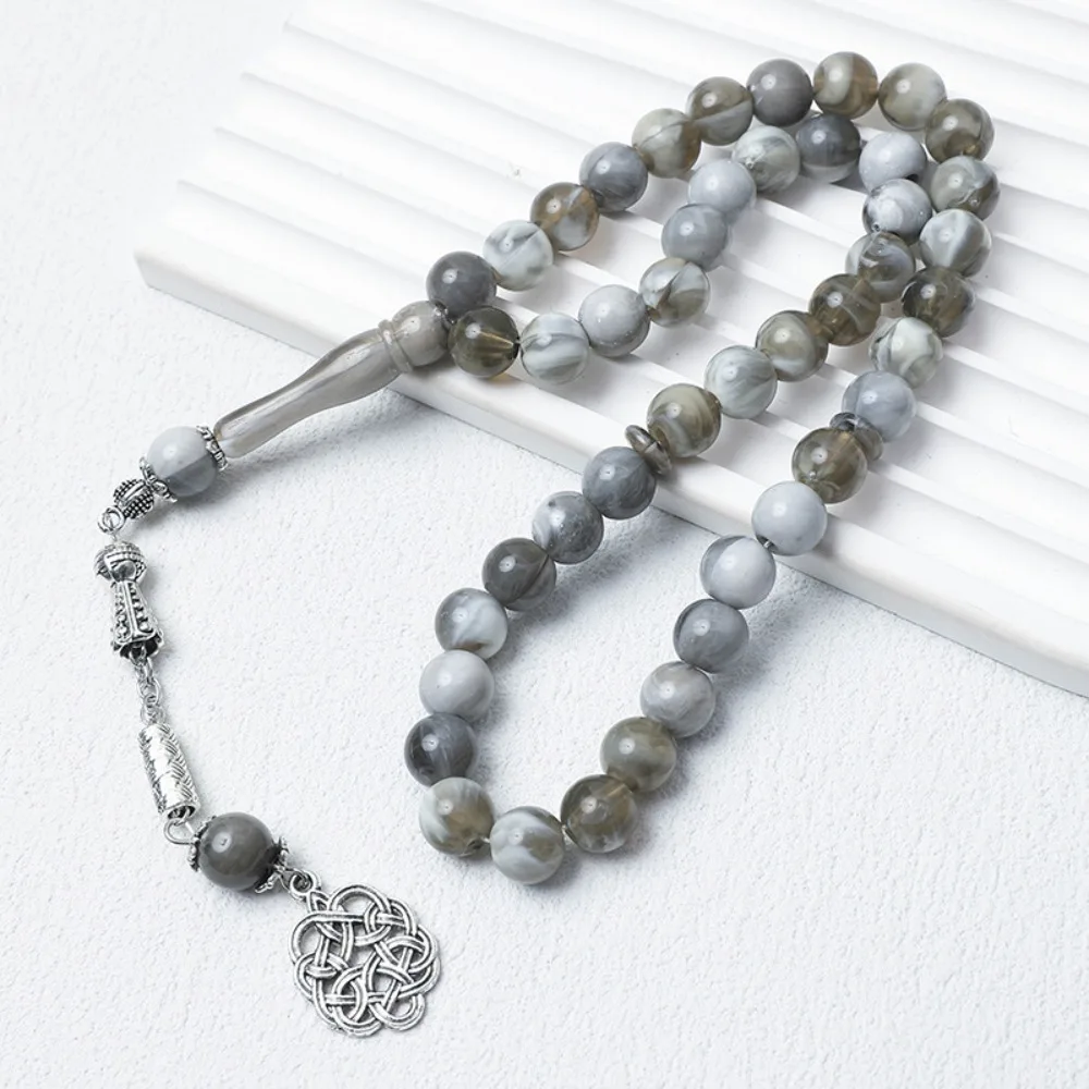 10mm Acrylic Beads Prayer Hand String Imitation Beeswax Arabic Pattern Prayer Counting Bracelet Rotatable Silver Pendant