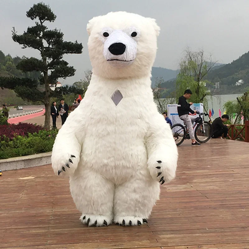 Disfraz de oso Polar inflable gigante de Navidad de 10 pies, traje de mascota de felpa de piel explosiva para adulto, prenda inflada de personaje Animal sin murciélago