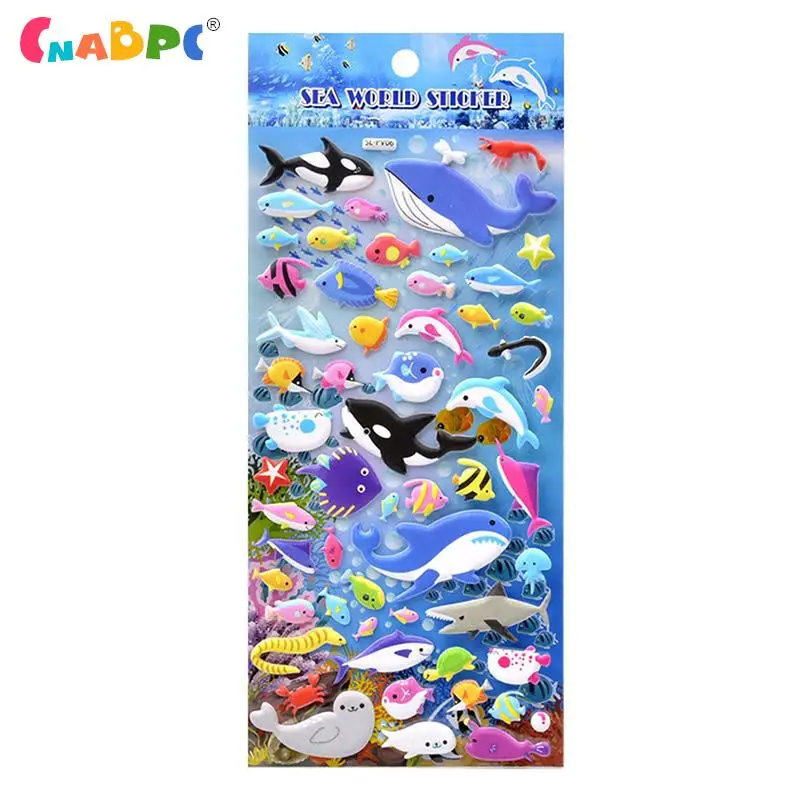 1Sheet Sea Life Animal Shark Dolphin Fish Stereo 3D Bubble Sticker Diary Sticker Decoration Stationery Stickers Random