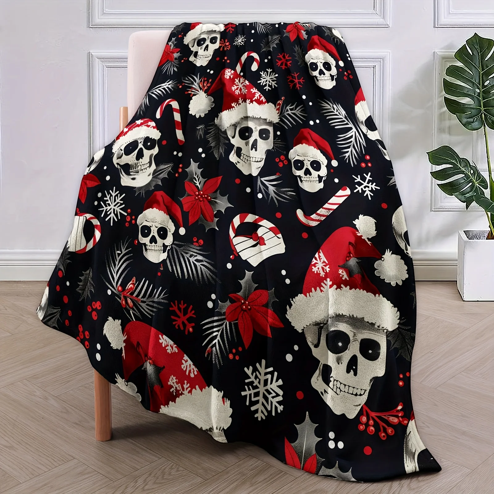 Launch The 1pc Christmas Skeleton Fleece Blanket, a Soft And Durable Blanket That Provides Warmth, Perfect for Indoor And Outdoo