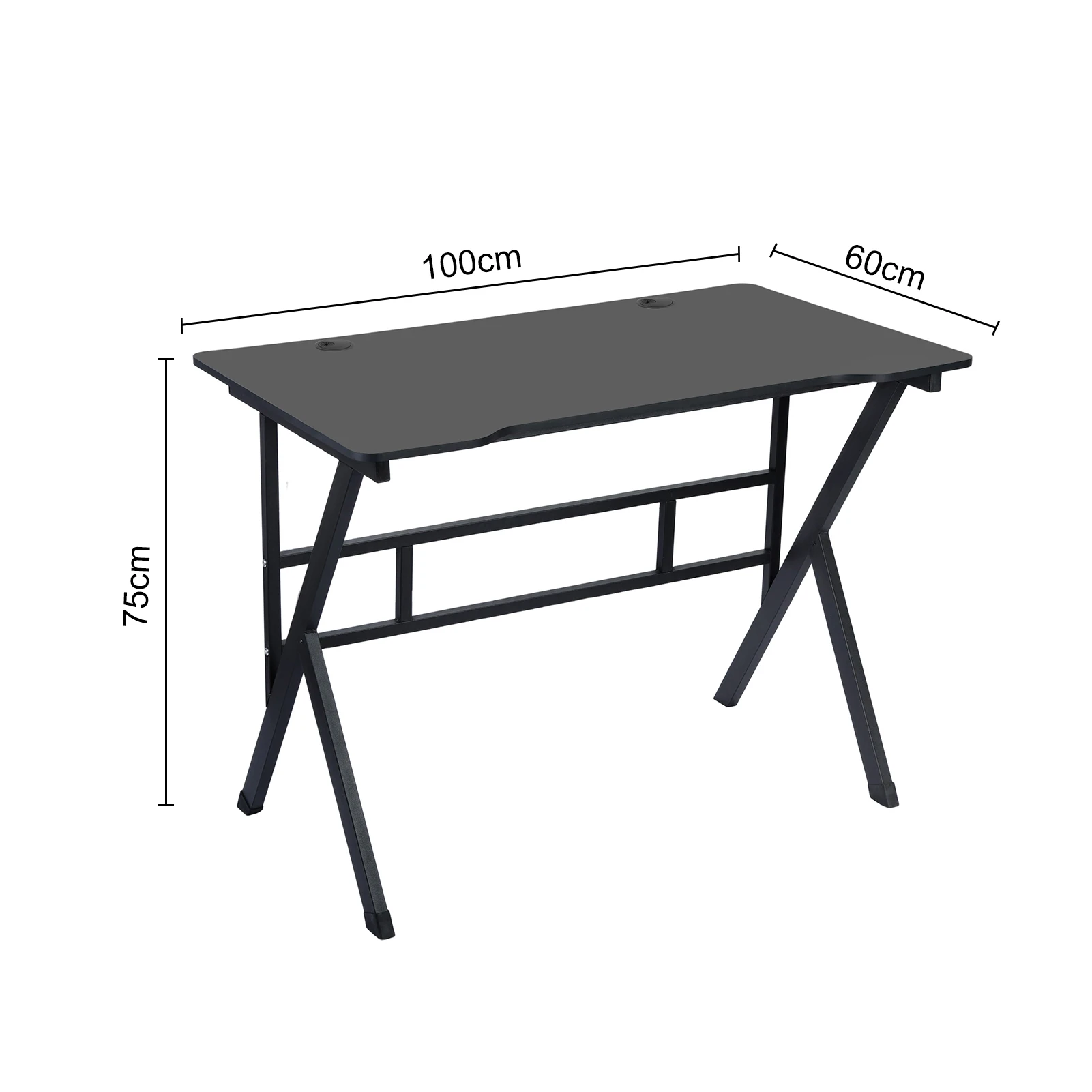 Mesa de jogos, mesa de jogos ergonômica para computador com pernas de aço em forma de X, mesa de estação de trabalho para PC resistente para escritório doméstico com furos para cabos