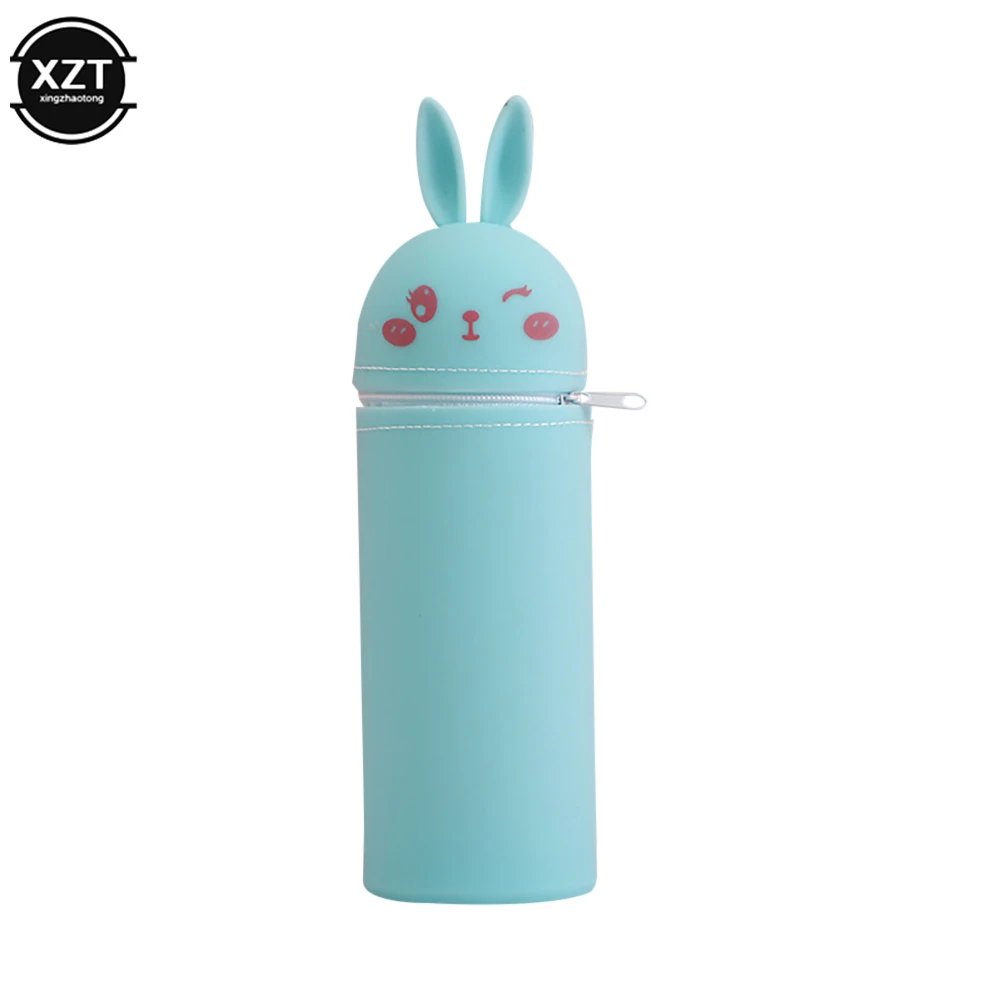 Cute Silicone Pencil Case Portable Cartoon Rabbit Stationery Storage Bag Pen Holder Container Large Capacity Desk Organizer