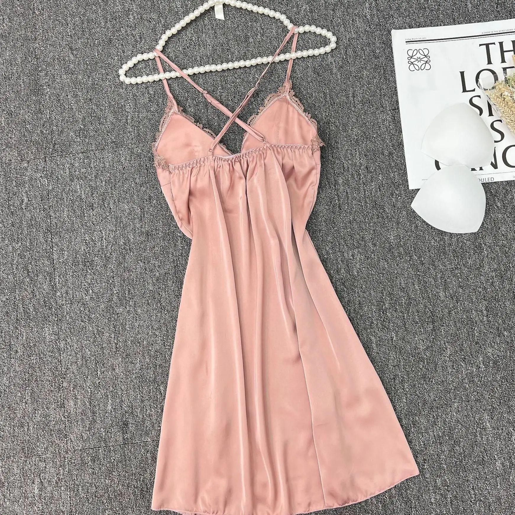 Sexy Backless Nightgown Home Dress Lace Women Chemise Sleepwear Lingerie Summer Silky Satin Nightdress Dressing Gown Loungewear