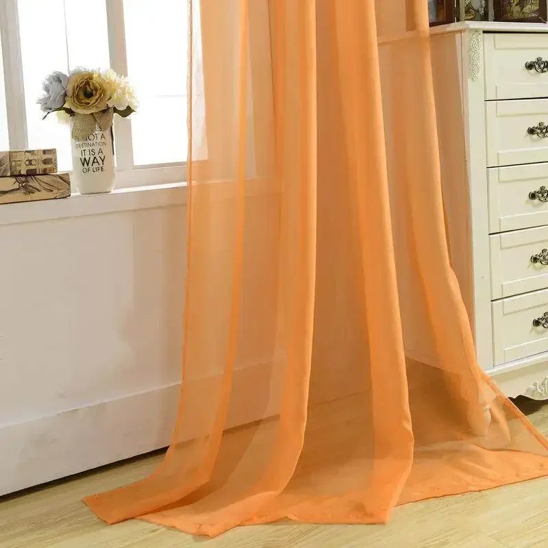 Solid Color Sheer Voile Curtain for Living Room Kitchen Modern Window Drapes Yellow Tulle Fabric Treatment Cortinas Custom WP184