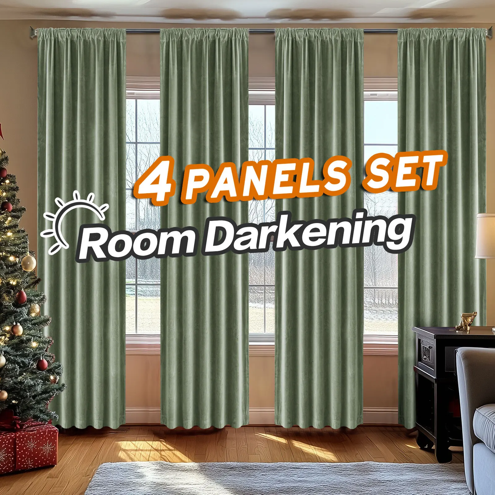 JINCHAN 4pcs Set Luxury Velvet Curtains Light Filtering Room Darkening Soft Privady Drapes Living Room Bedroom Machine Washable