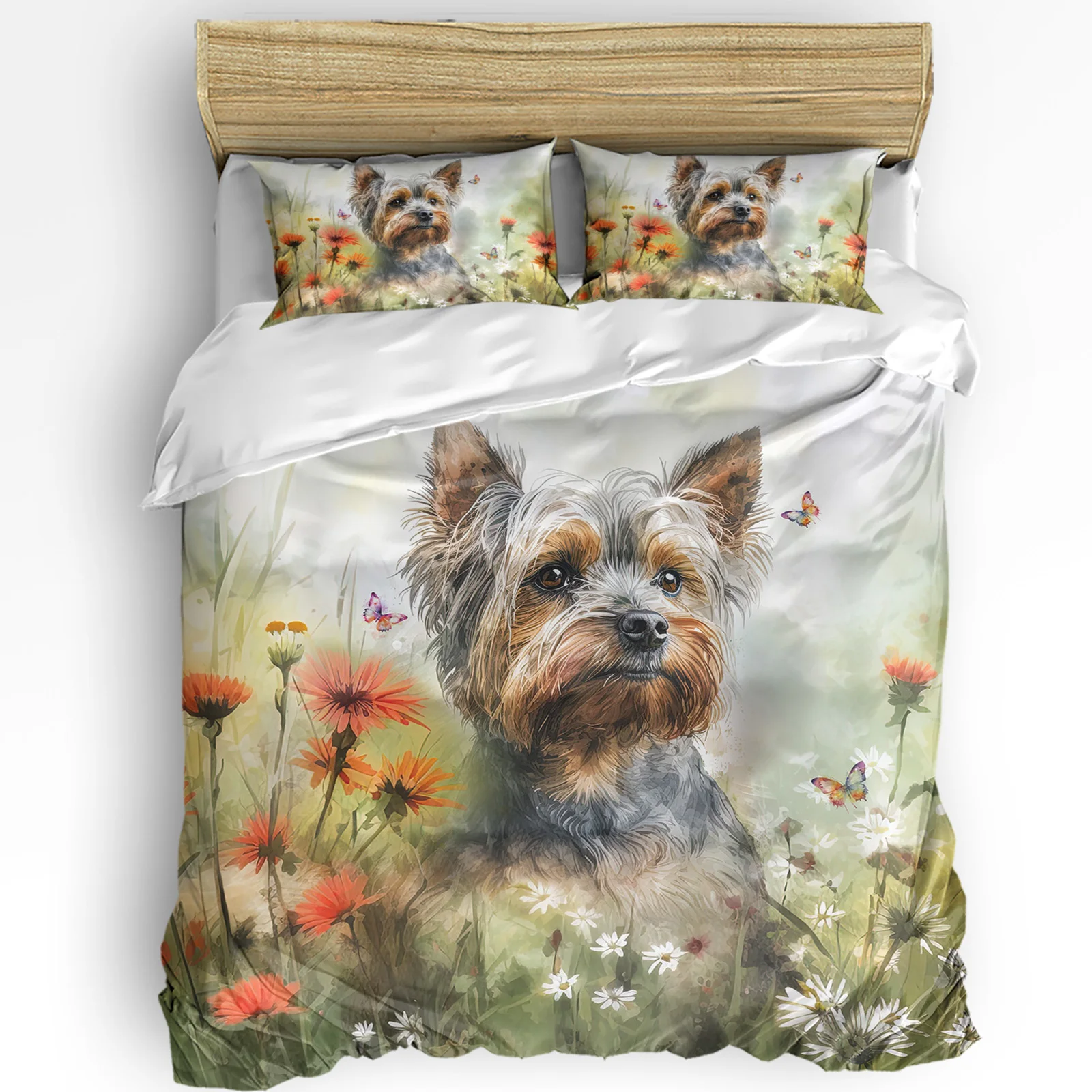 

Flower Pet Dog Watercolor Butterfly 3pcs Bedding Set For Double Bed Home Textile Duvet Cover Quilt Cover Pillowcase