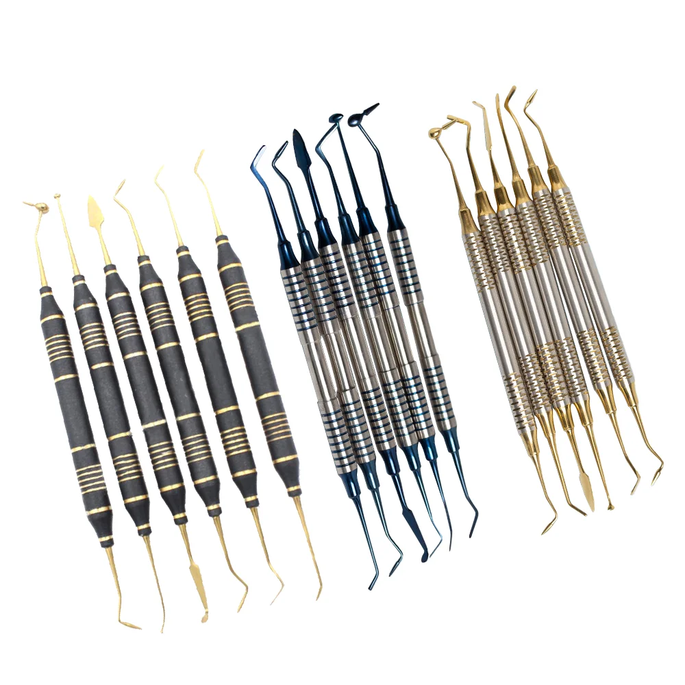 

6pcs Dental Composite Resin Filling Spatula Titanium plated Head Resin Filler Set thick handle Restoration set Dental Instrument