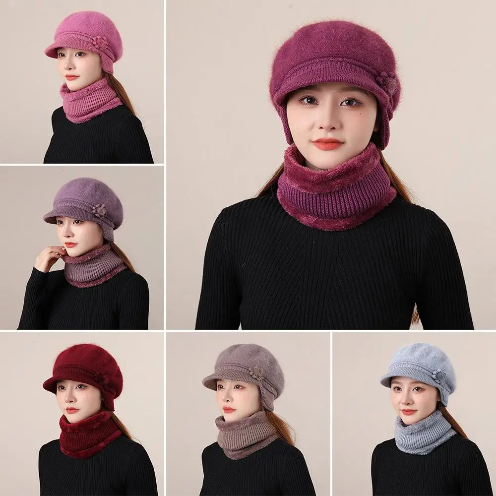 

New Winter Knitted Hat Neck Warmer Set for Mom Warm with Windproof Brim Slouchy Beanie Hat Fleece Lining Neck Gaiters for Women