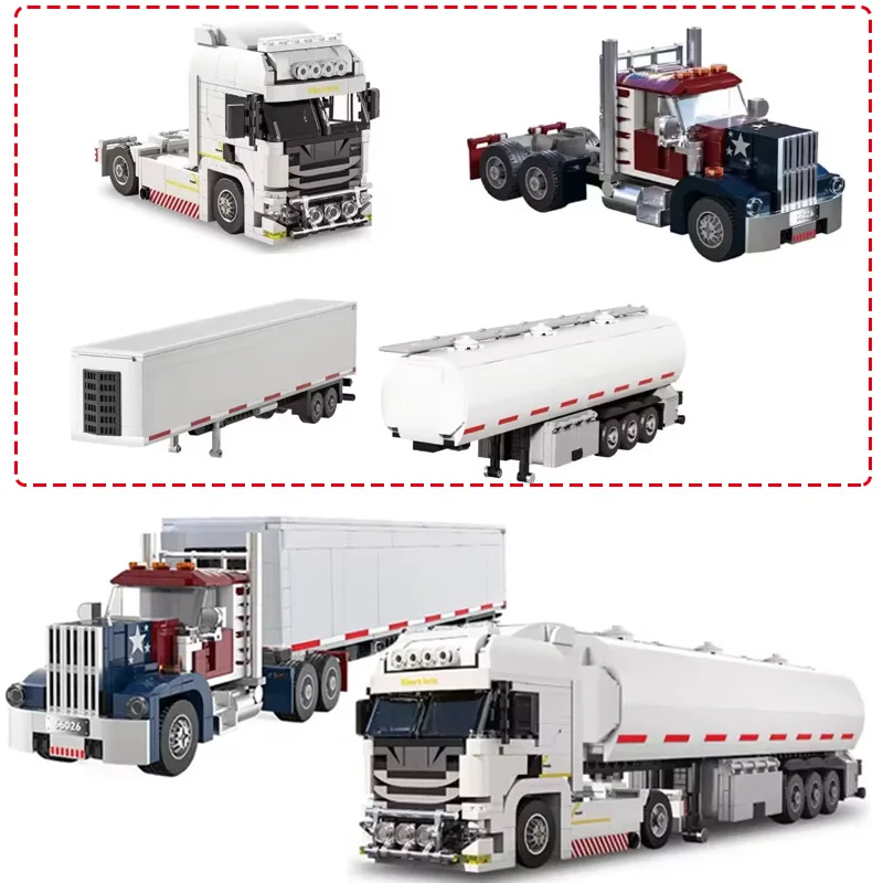 

Assembly Truck Head Model Building Blocks Creative Connectable Container Trailer Education DIY Ornaments Moc Bricks Toys Gifts