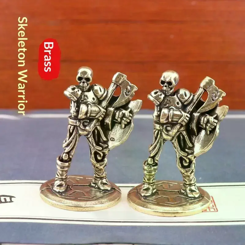Retro Brass Skeleton Warrior Statue Desktop Ornaments Home Room Decorations Skeleton Man Figurines Miniatures