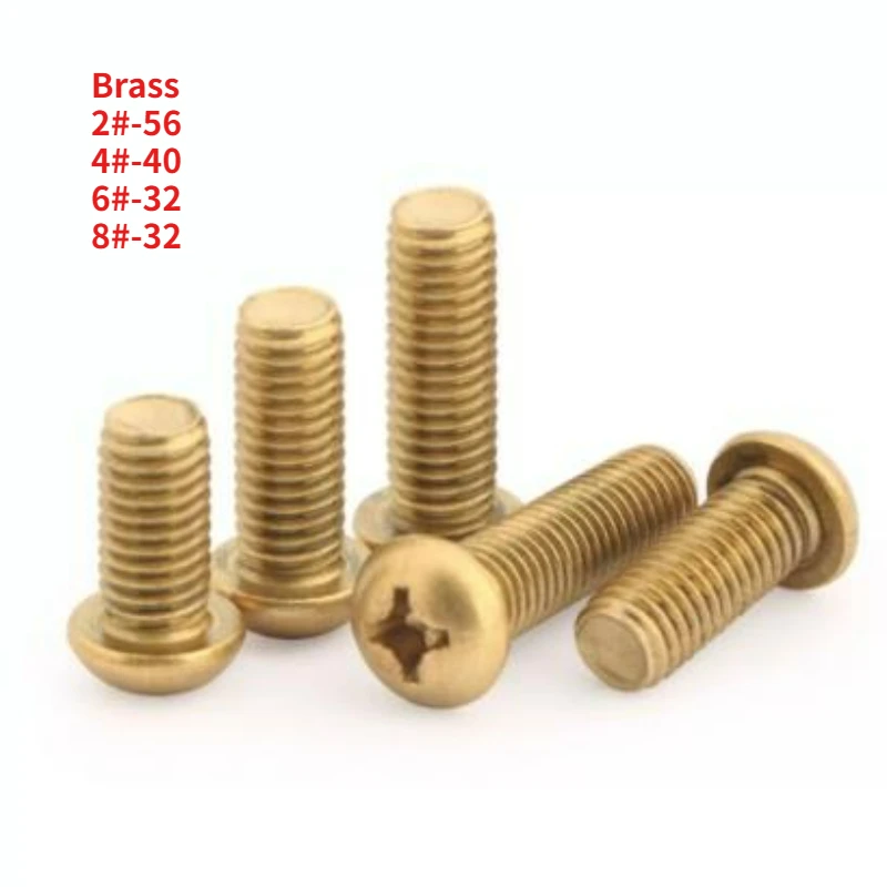 20-100pcs 2#-56 4#-40  6#-32  8#-32 UNC DIN7985 GB818 Brass Cross Recessed Pan Head Precision Bolts Phillips Screws