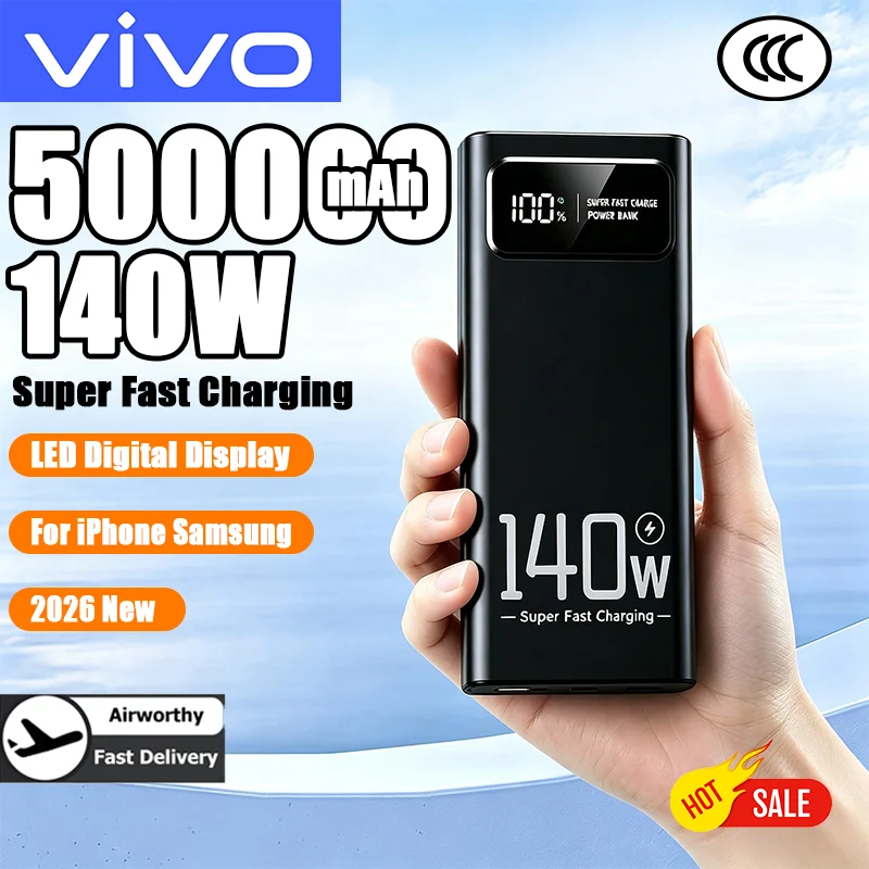 VIVO 200000mAh Power Bank 140W Super Fast Charging Power Bank Battery Pack High Capacity Digital Display For IPhone Samsung