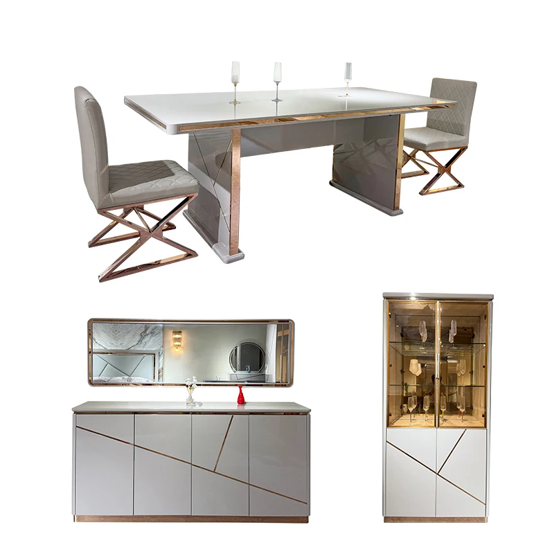 

Modern Design Dining Table and Chair Set 6 Seats Home Furniture Living Room Luxury Marble Slate Top Dining Table
