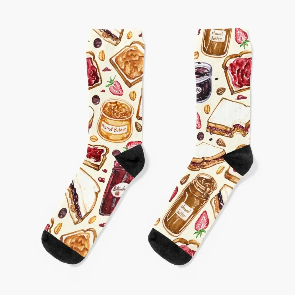 

Peanut Butter and Jelly Watercolor Socks football funny sock christmas stocking short Mens Socks Women's