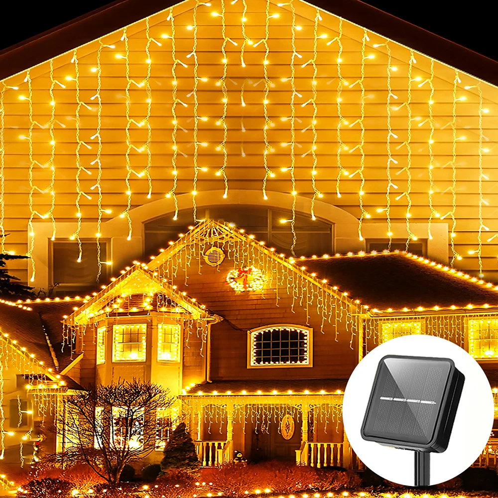 

LED Solar Icicle String Lights Waterproof 3.5M Eaves Decor Light Outdoor Curtain Icicle Light Patio Yard Garden Party Decoration