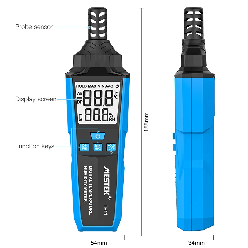 LCD Digital Temperature Humidity Meter -20-60°C Thermometer Wet Bulb/Dew Point Temperature Hygrometer Handheld Thermometer