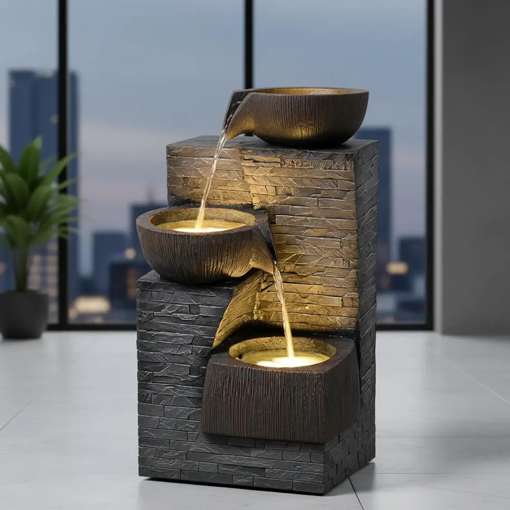 

Современный 4-х уровневый уличный фонтан с каменной текстурой, высота 38,2, идеально подходит для патио, террасы, газона и декора заднего двора