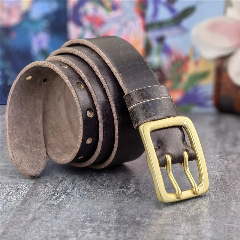 38MM Double Pin Solid Brass Belt Buckle Genuine Leather Belt Men Ceinture Leather Belts For Men Jeans Waist Belt Wide MBT0608