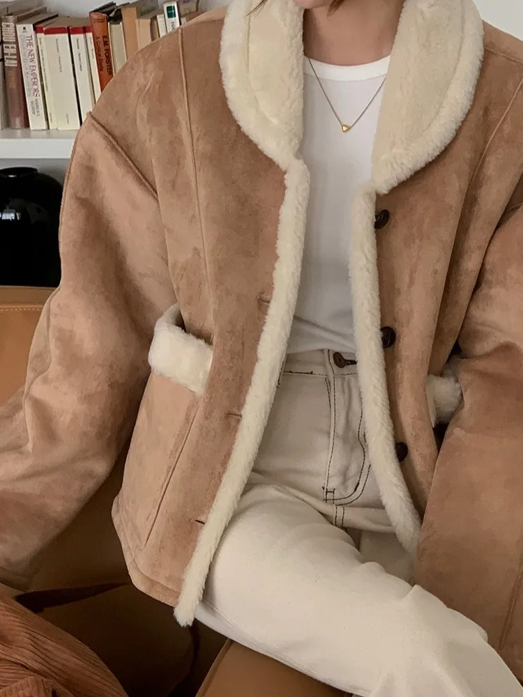 Koreanische Sle Winter Vintage Weiche Doppelseitige Tragen Wildleder Lamm Pelz Integrierte Kragen ort Jaet frauen Faion Oberbekleidung