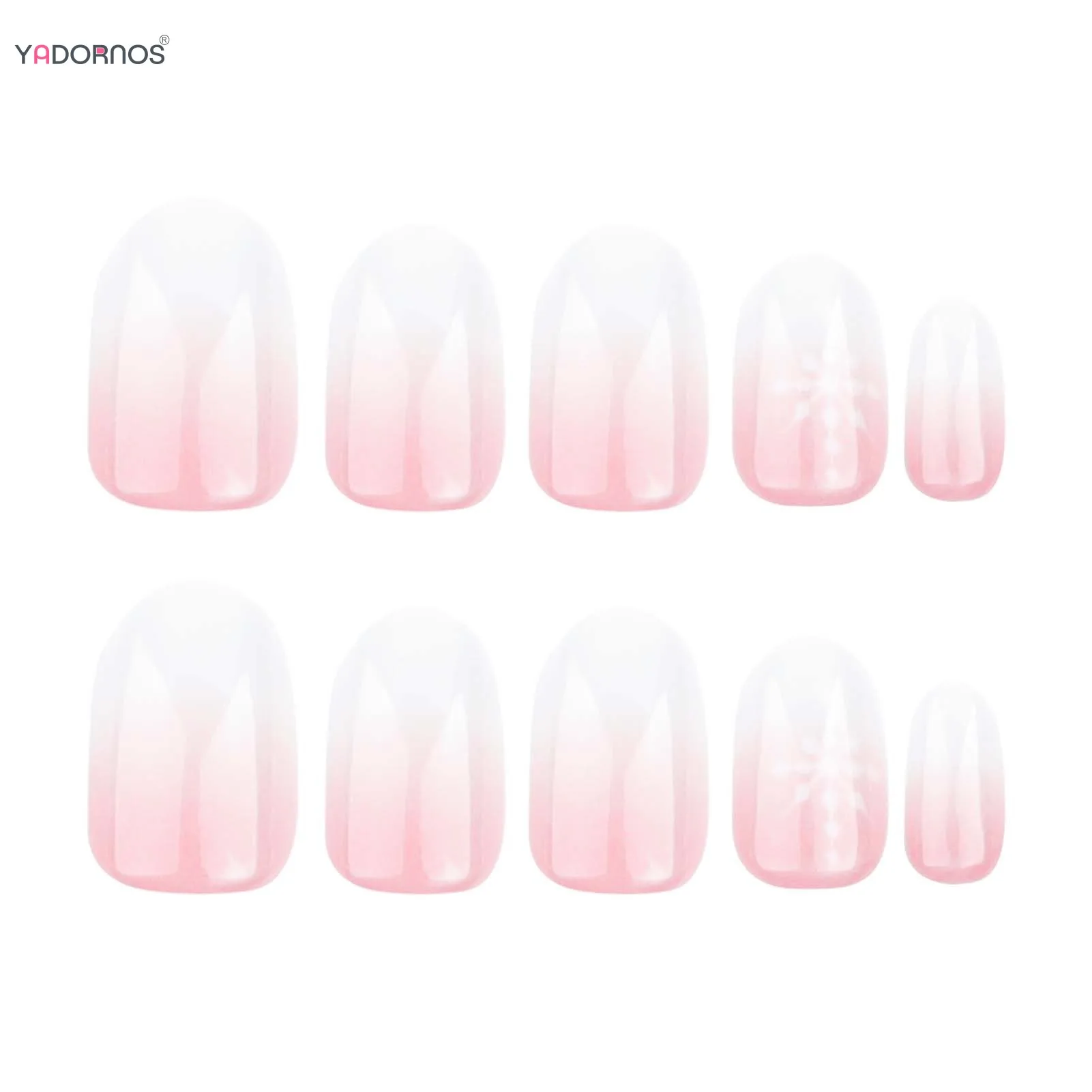 Gradient Pink White Fake Nails French Style Press on Nails Snowflake Printed Women Girls Christmas Party Charms False Nails