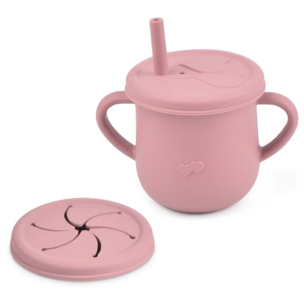 Taza para niños, caja de almacenamiento de alimentos de silicona, taza para sorber de Color sólido, contenedor de aperitivos portátil para niños con