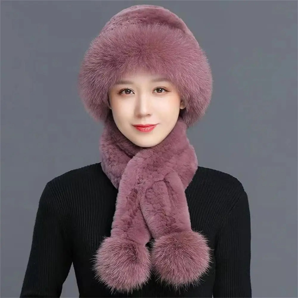 Versatile Winter Rex Rabbit Fur Hat Cold Protection Warmth Cold Hat Thickened Scarf Hat