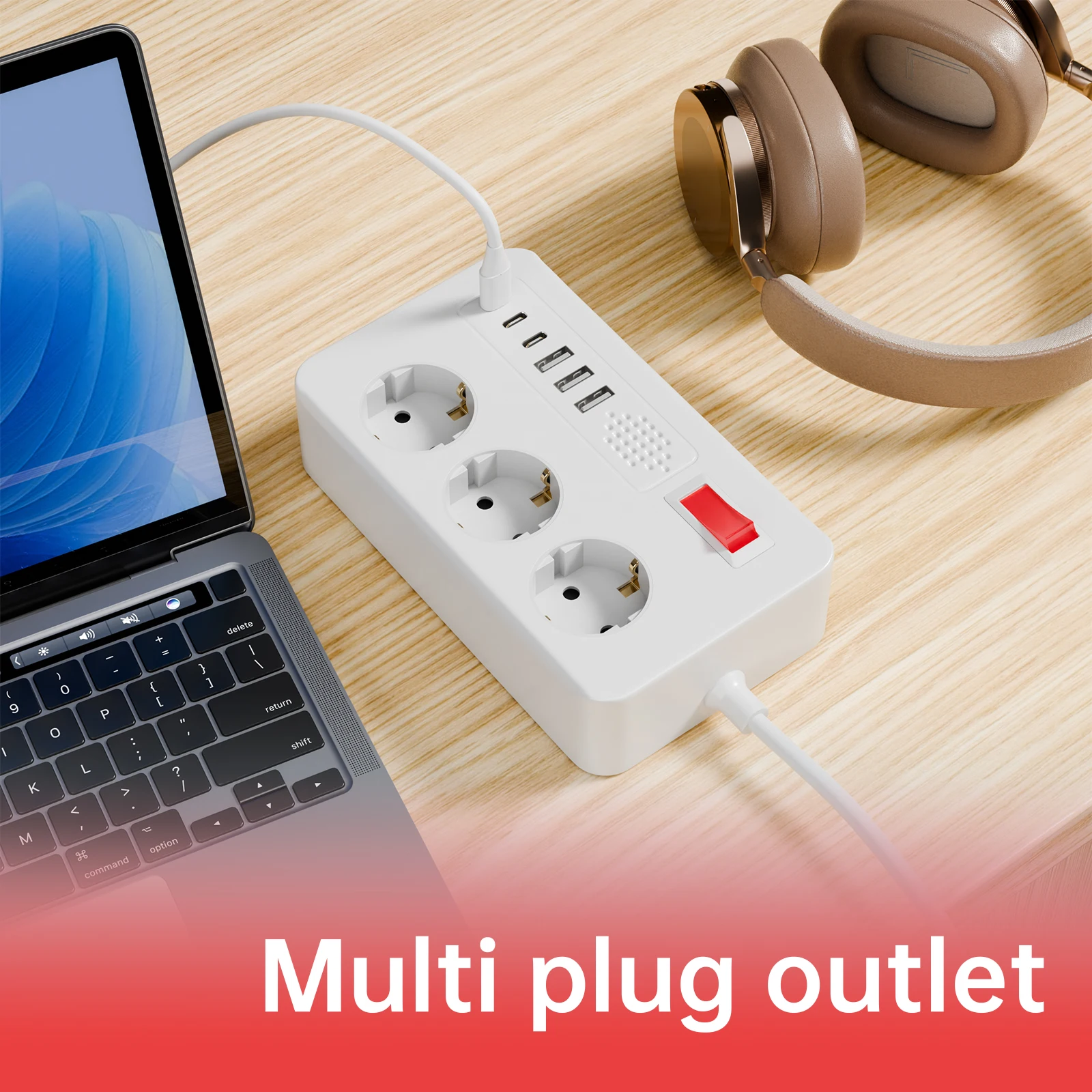 3-Socket 1 Master Switch 3 USB 3 Type Charging Interfaces with Phone Stand Electric Outlet Adapter for Home
