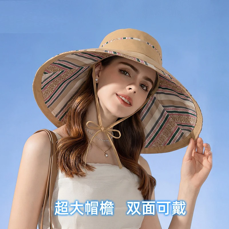 

Summer wide-brimmed sun-protective hat, double-sided fisherman hat fashionable and versatile sun protection hat