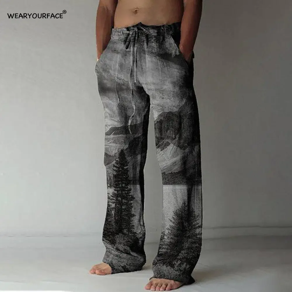 Stars and Stripes Straight Full Length Wide Leg Pants Printed Hipster Fashion Trousers Streetwear Jogger Sweatpants Men Clothing