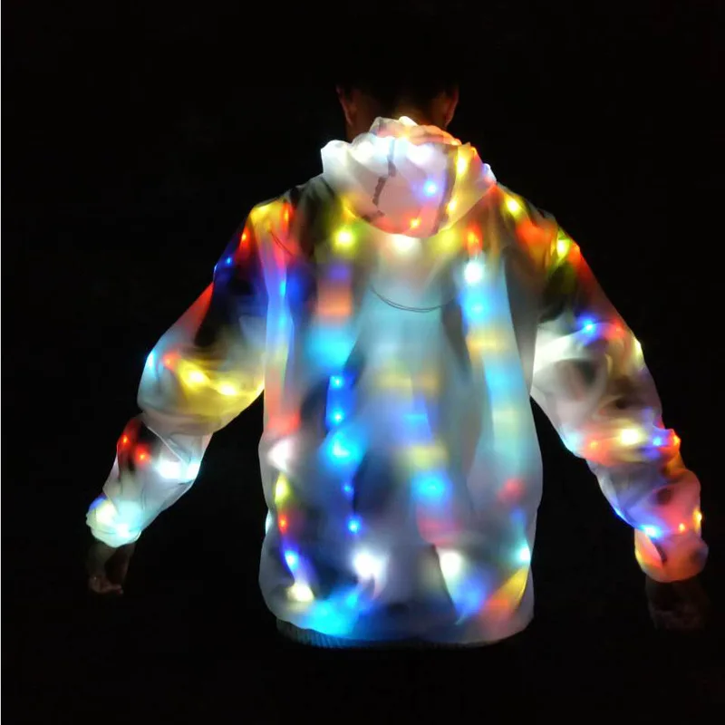 

Amazon cross-mirror LED luminous clothes colorful jacket couple parent-child hooded dancing nightclub party men's and women's
