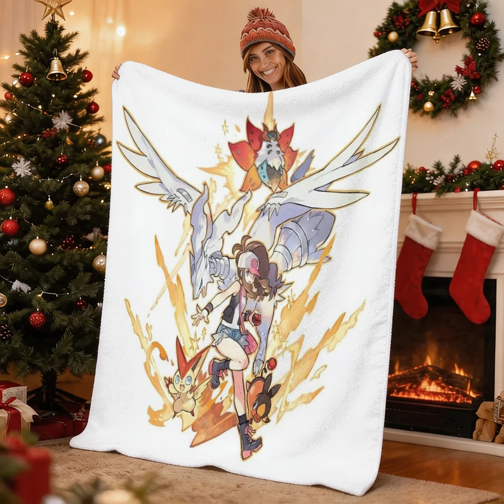 Pokemon Pikachu Gengar Bulbasaur Charmander Squirtle Psyduck Flannel Throw Blanket Soft Warm Blanket for Sofa Bed Home Decor Gif