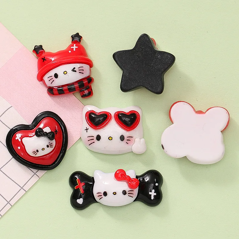 Cute Cartoon Animal Christmas Hairpin para crianças, preto, vermelho Kitten Bone, Resina Scrapbook, Jóias DIY, Acessórios para presentes, Novo, C07,