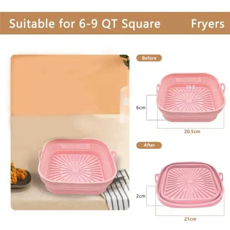 VEHO-2PCS Square Reusable Air Fryer Liners Foldable Air Fryer Accessories Pink And Grey - view 6