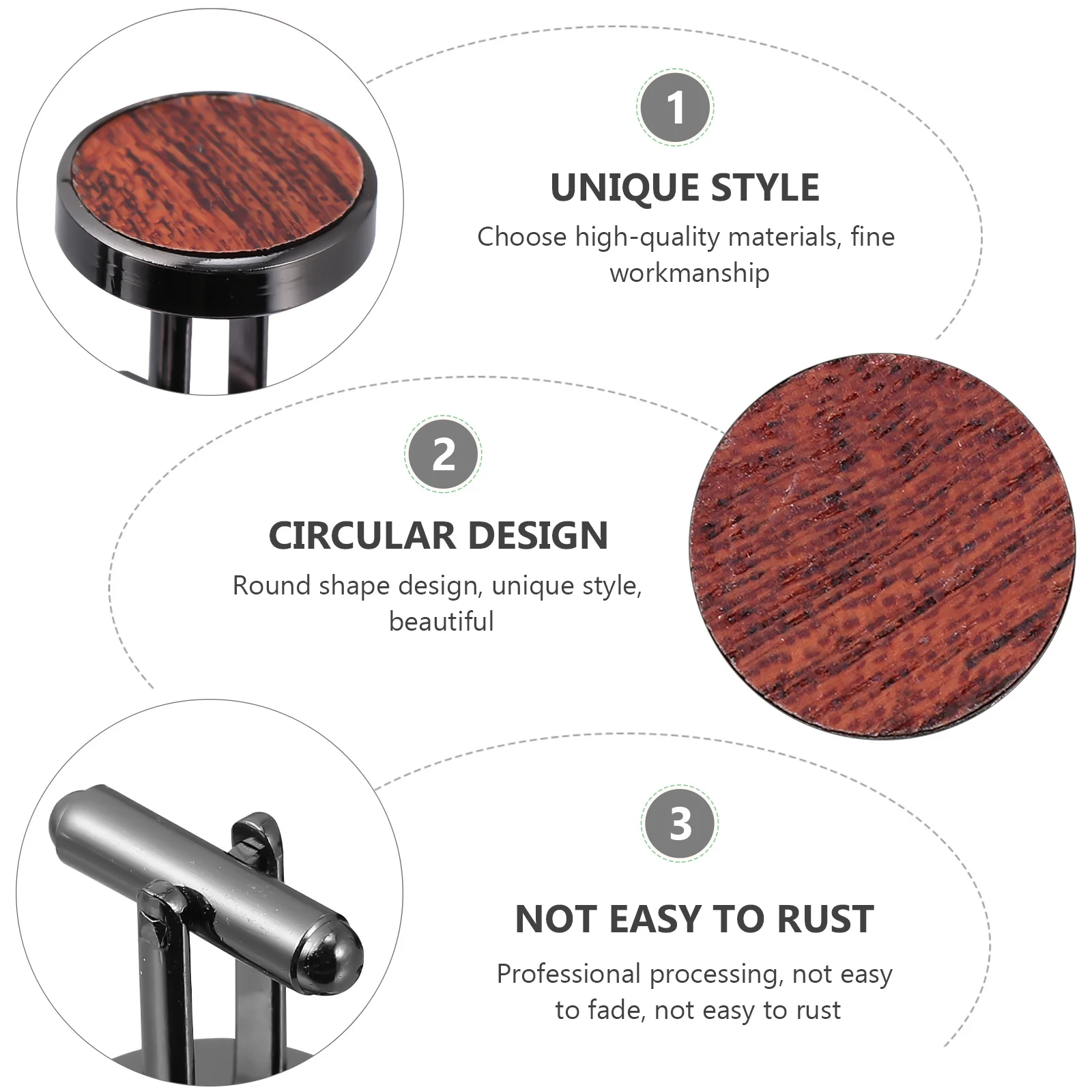 

Cuff Links Cufflinks Round Durable Shirt Fastener For Men French Style Decoration Brown Cloth Accessories