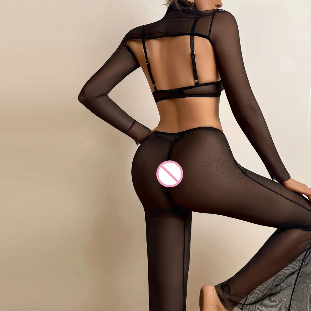 欧米風クロスボーダー2025人気快適メッシュハイネックウエスト見せ長袖薄手透け感カジュアル