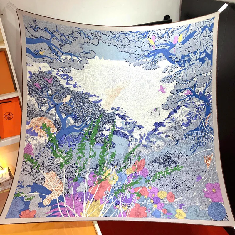 

Роскошные зимние шарфы-шали для женщин из смесовой шелковой шерсти, подарок на Рождество для мамы, банданы с окантовкой в стиле Hermès, 135 см