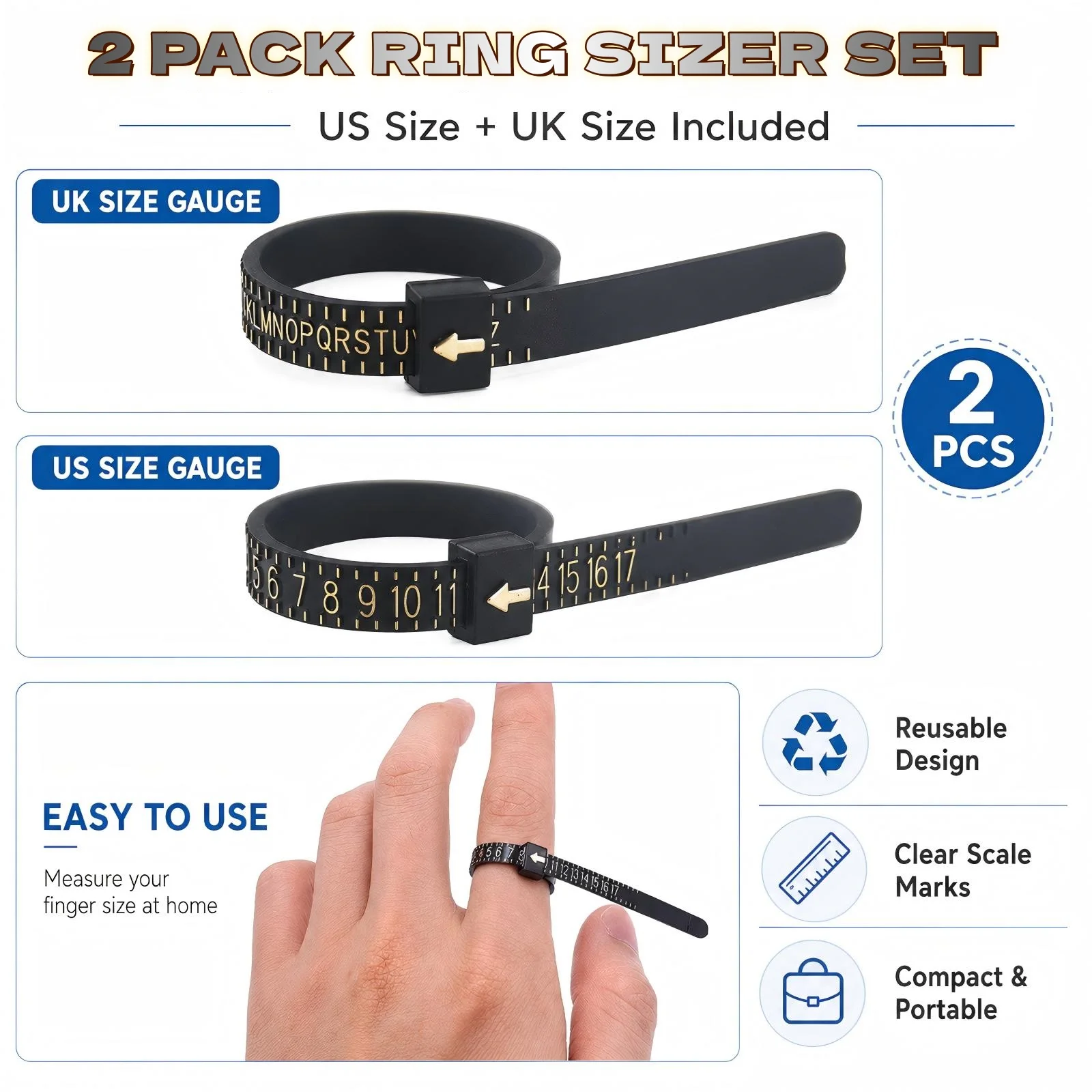 PHYHOO Ring Size Measuring Tools Include US Size + UK Size Finger Gauge Ring Sizer Belt Adjusting Tool Jewelry Accessories