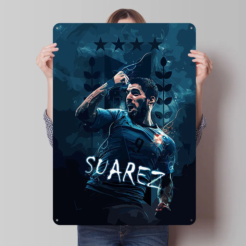 Póster Metálico de Arte Fútbol Suárez, Arte de Pared Personalizado, Letreros Retro Vintage de Hojalata para Decoración de Fans, Artículos de Decoración del Hogar, Accesorios de Bar