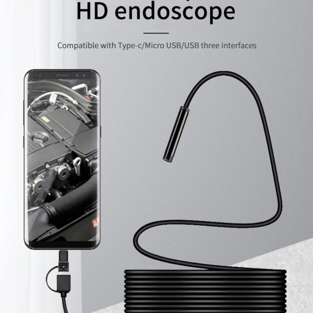 Industrial Endoscope Camera with 3-in-1 USB 7mm Snake Camera For Type- C, Android & PC Endoscope  IP67 Waterproof Inspection Cam