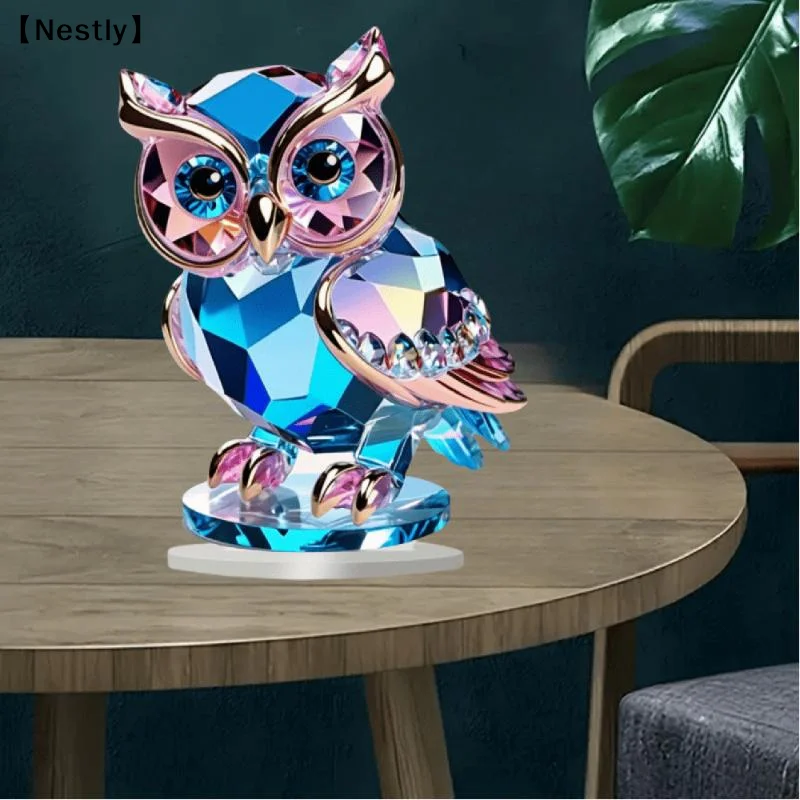 Cute Crystal Acrylic Owl Desktop Decoration 15cm X 15cm Animal Themed Home Decor Ornament Practical And Convenient〔Nest〕