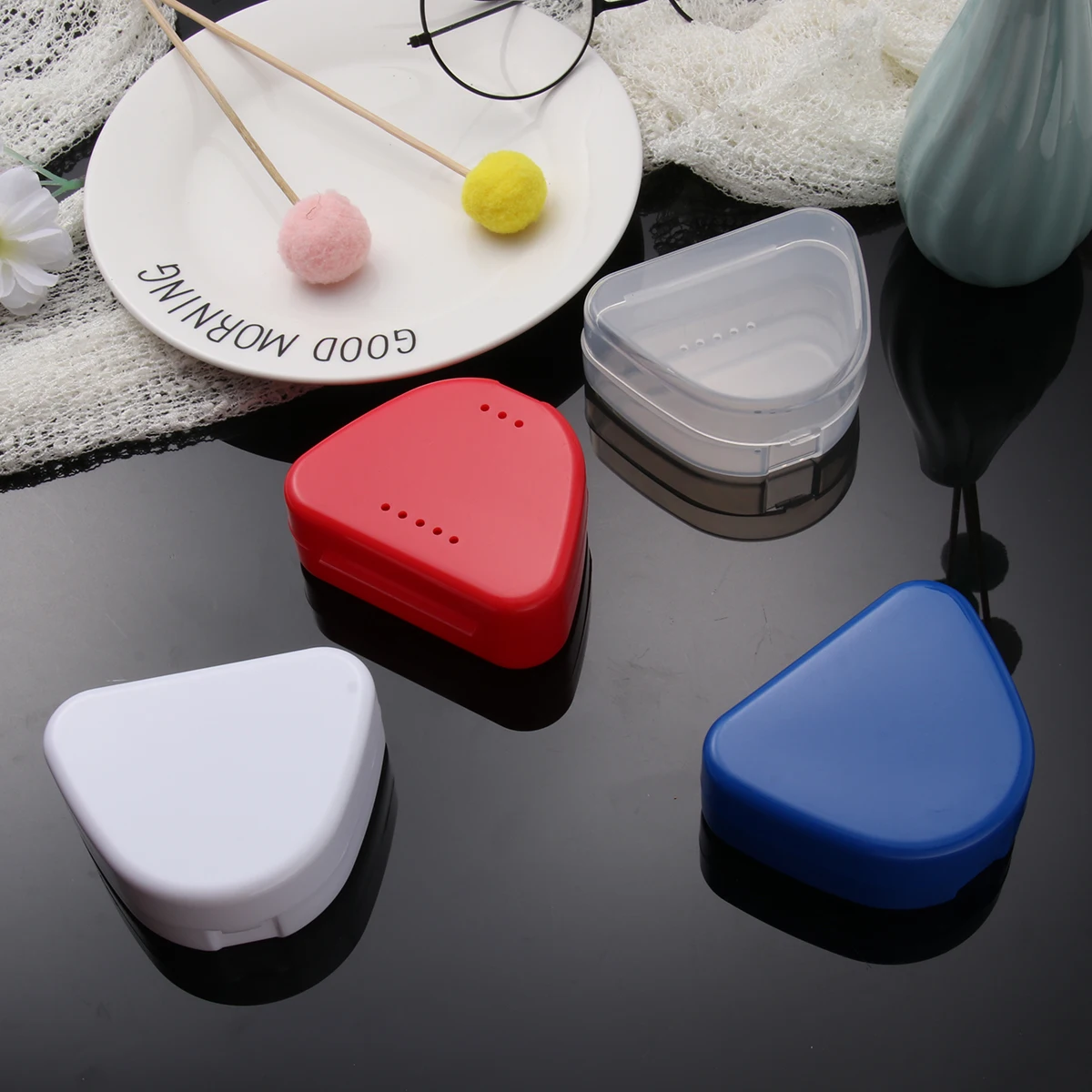 

4Pcs Denture Storage Container Heavy Duty Retainer Box with Vent Holes to Keep Dental Appliances Dry Odor Free Clean Denture