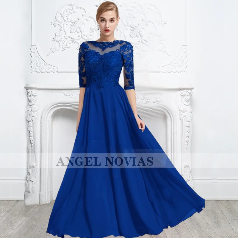 

Royal Blue Mother of the Bride Dress A-line Jewel Neck Wedding Guest Dresses Evening Gown vestidos mama de la novia elegantes