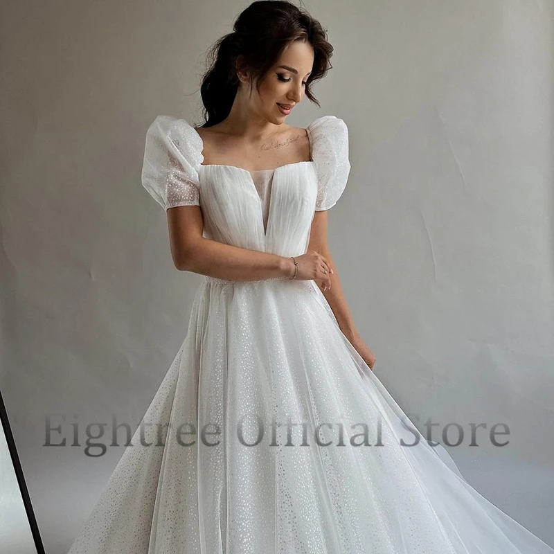 Eightree-Robes de mariée A-ligne élégantes pour femmes, manches courtes, paillettes, robe de patients en tulle, Boho, Rhde mariage, quelle que soit la taille personnalisée, 2024