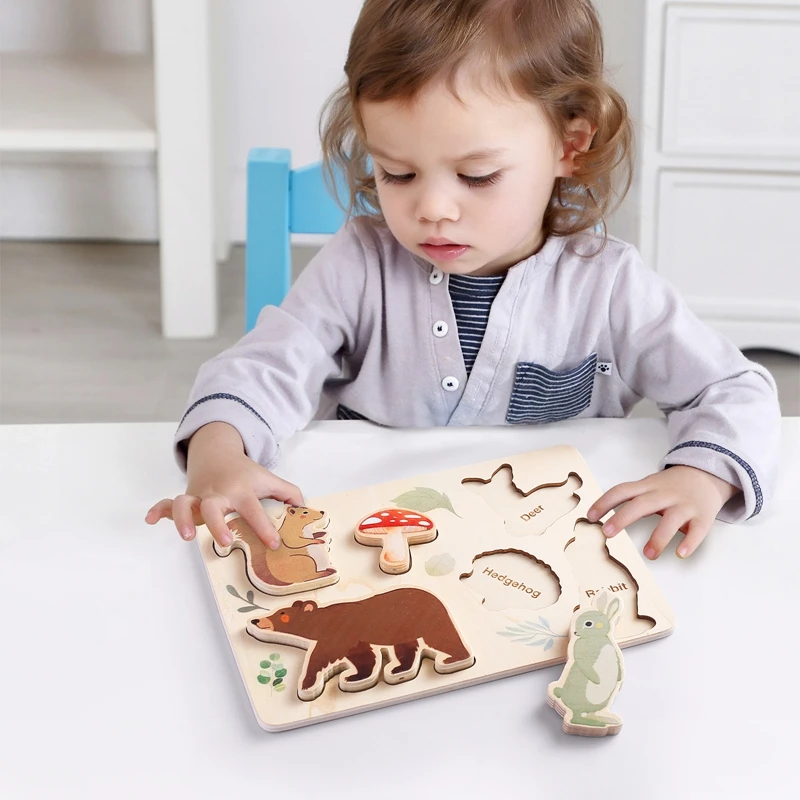 Children Montessori Toys Wooden 3D Puzzles Toys Animals Astronauts Colorful Puzzles Matching Toys For Baby Training Cognitive