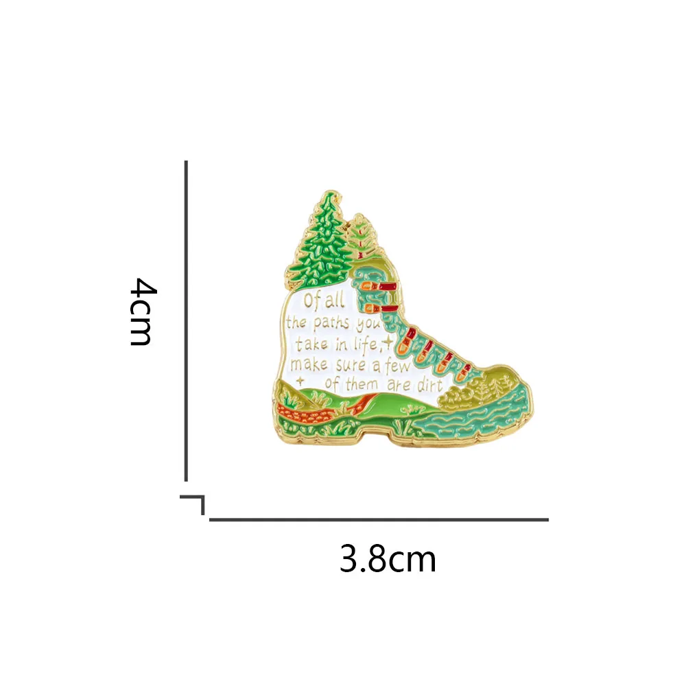 Hiking Boot Shape Enamel Pin Outdoor Landscape Inspirational Quote Brooch Adventure Travel Theme Badge Backpack Decor Hiker Gift