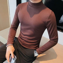 Smart Casual Autumn New Men's Lapel Solid Half High Collar Simplicity Fashion Slim Bottoming Shirt Long Sleeve T-Shirts Tops