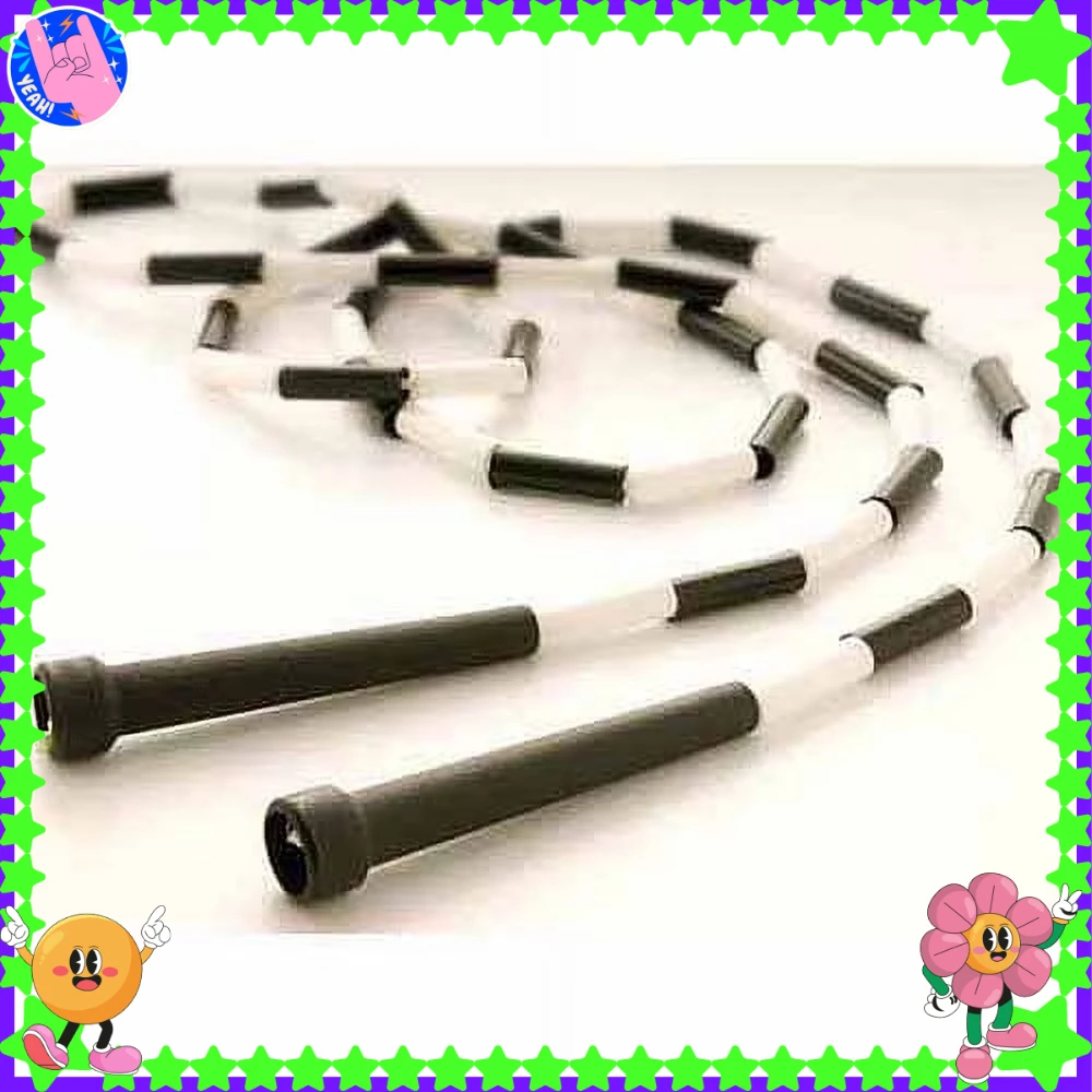 حبل قفز أسود/أبيض للرجال والنساء - حبل تمرين مجزأ لصالة الألعاب الرياضية والمنزل والقلب