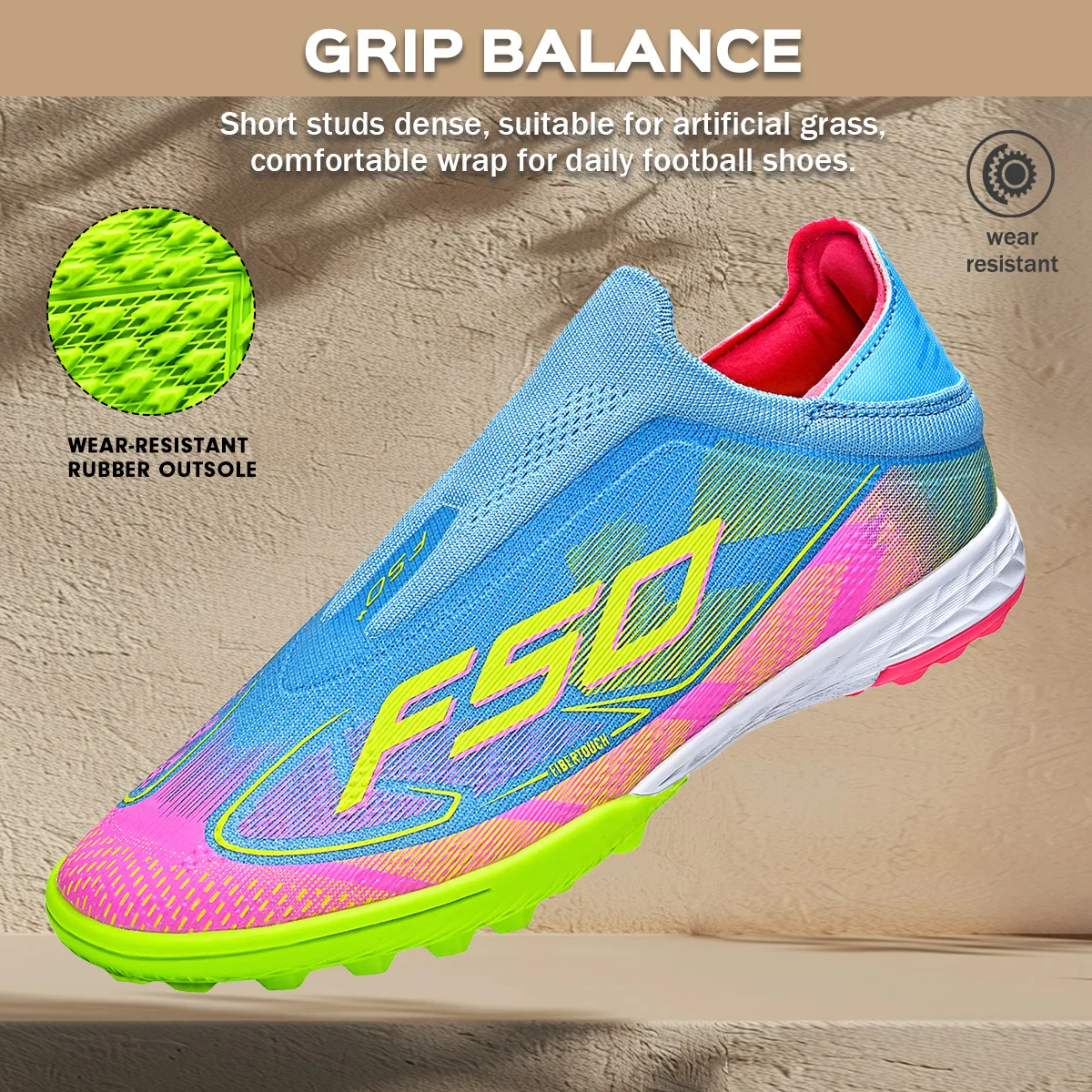 

Износостойкие и противоскользящие кроссовки для игры на искусственном газоне (TF), подходящие для детей и взрослых в различных ситуациях, с резиновой подошвой и спортивным дизайном.