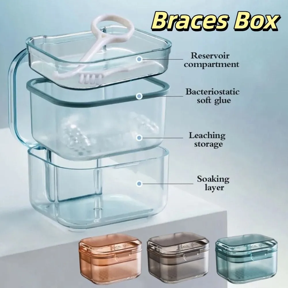 3Layers Invisible Braces Box Draining Transparent Denture Storage Case Large Capacity False Teeth Holder Dental Braces Container
